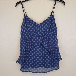 American Eagle Polka Dot Crepe Ruffled Navy V Neck Camisole Blouse Top